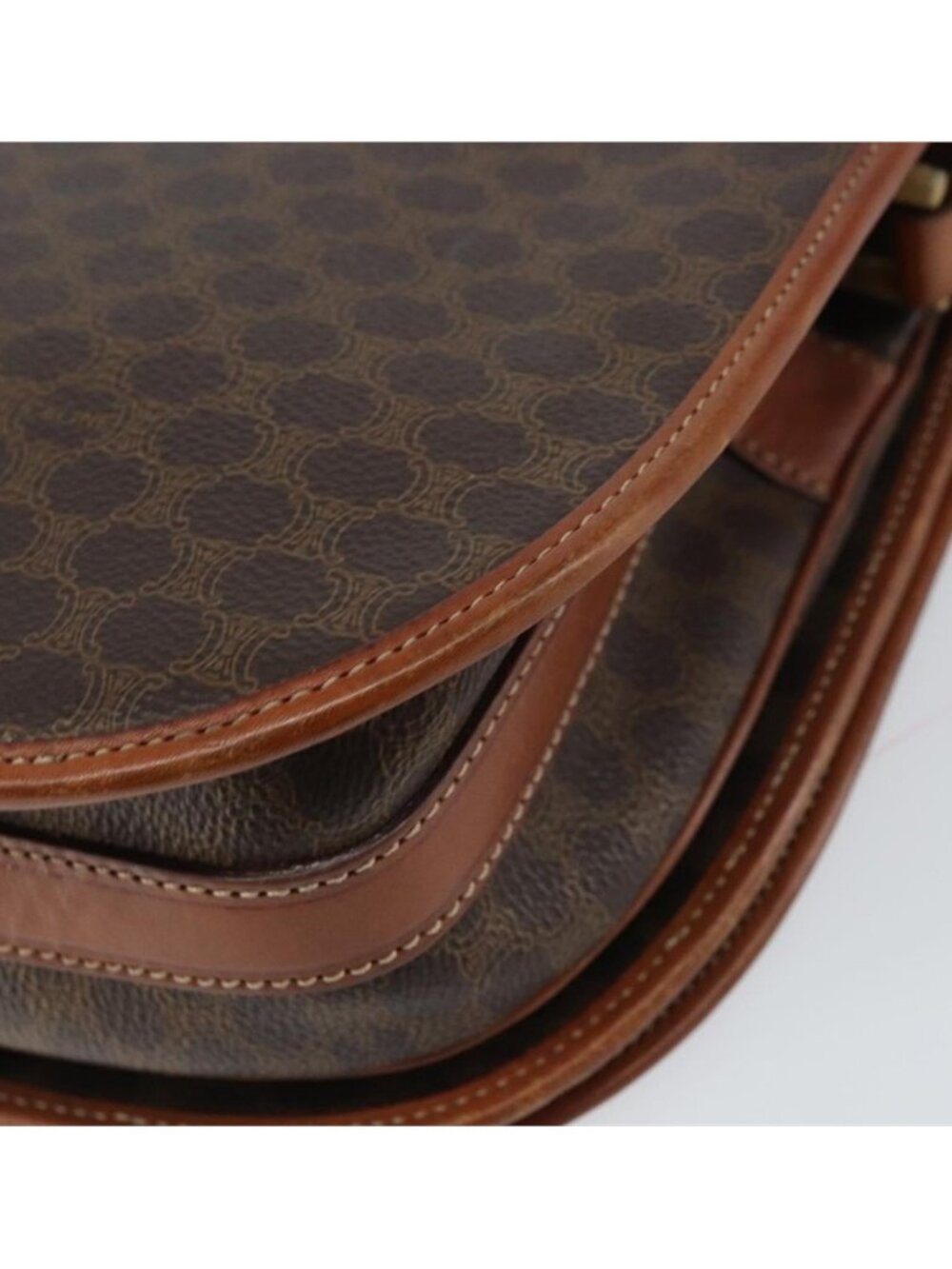 Authentic CELINE Macadam Canvas Shoulder Bag PVC Leather Brown Gold - Picture 12 of 16